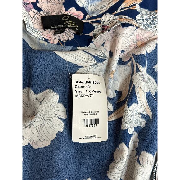 Suzanne Betro Floral Polka Dot Printed Kimono Top Cardigan Blue Long Sleeves 1X - Picture 10 of 14
